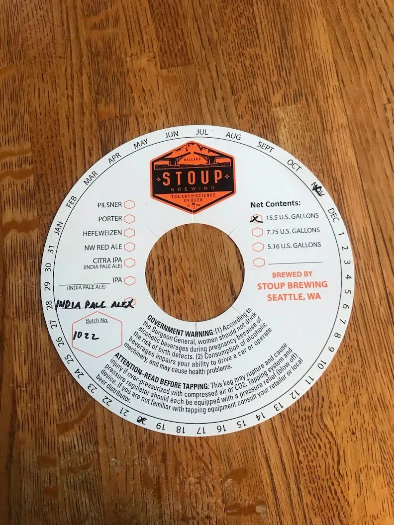 Stoup India Pale Ale — full label as filed with TTB