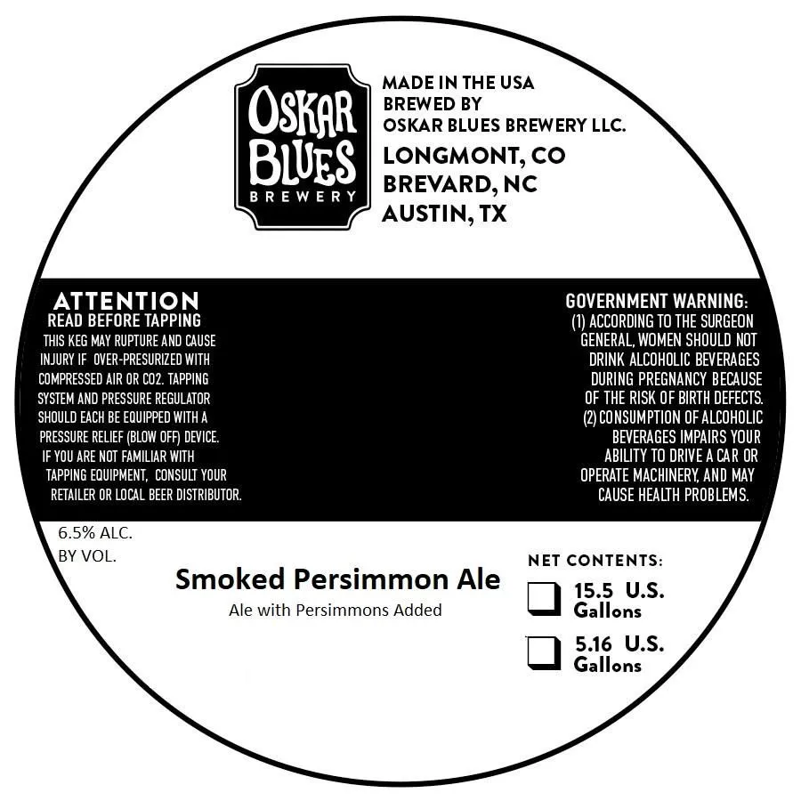 Smoked Persimmon Ale — full label as filed with TTB