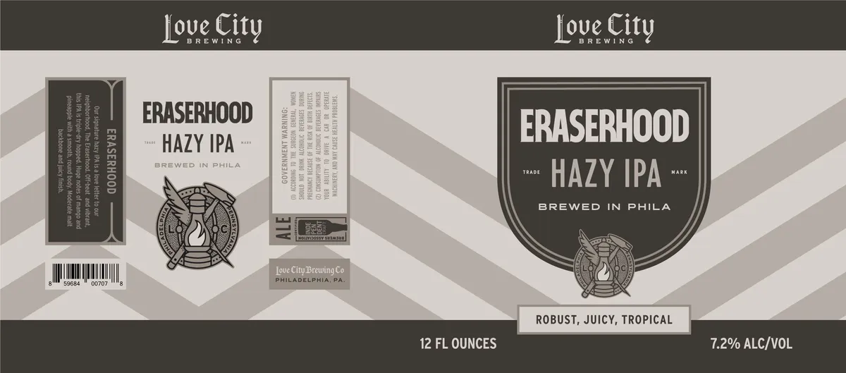 Eraserhood Hazy IPA label art — ERASERHOOD HAZY IPA