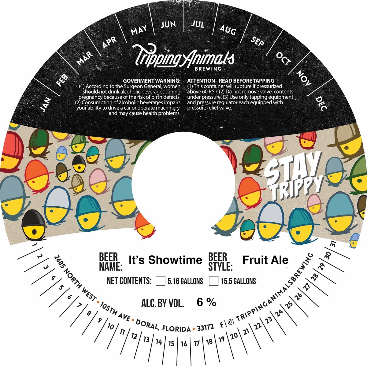 It's Showtime label art — TRIPPING ANIMALS BREWING