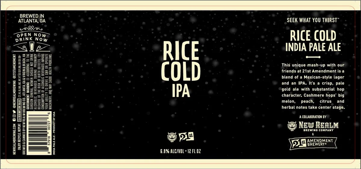 Rice Cold IPA — full label as filed with TTB