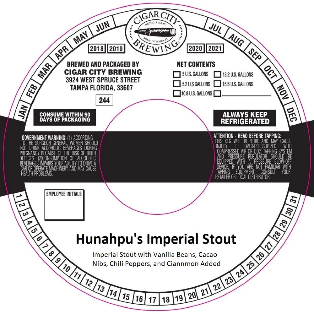Hunahpu's Imperial Stout — full label as filed with TTB