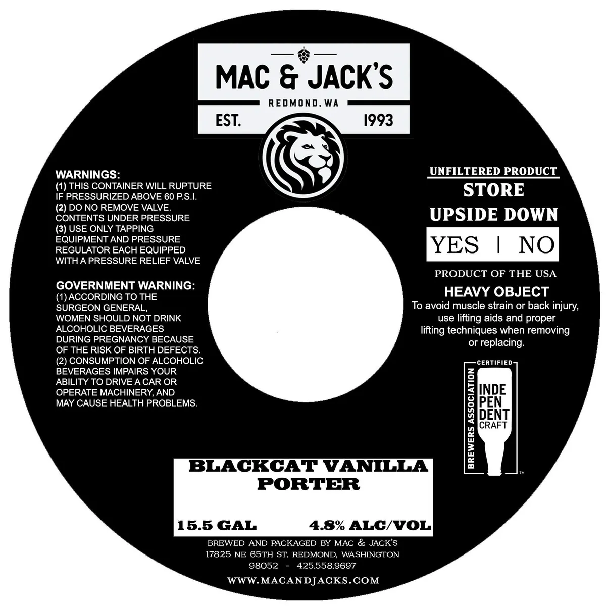 Blackcat Vanilla Porter label art — MAC & JACK'S