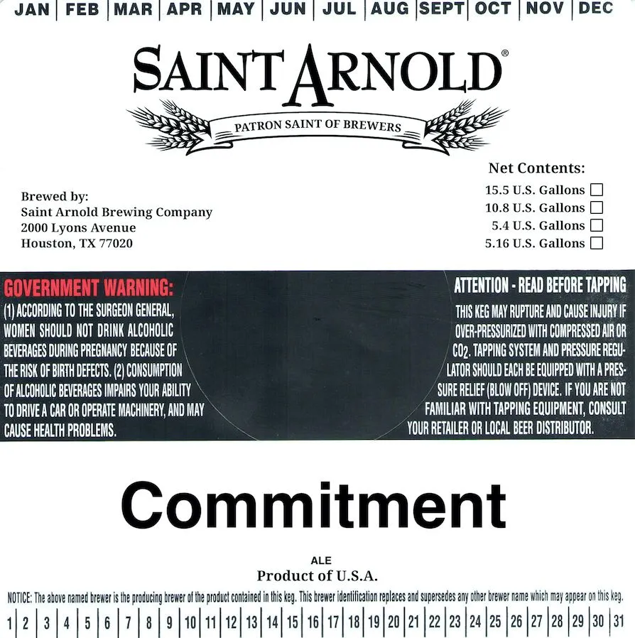 Commitment label art — SAINT ARNOLD BREWING COMPANY