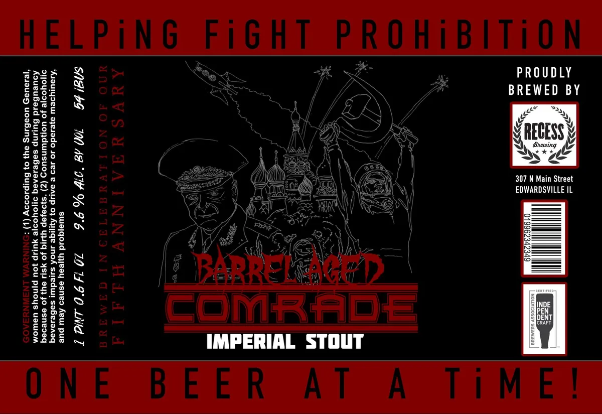 Barrel Aged Comrade label art — RECESS BREWING