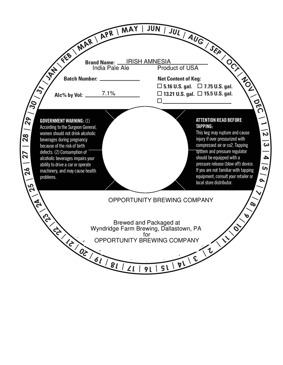 Irish Amnesia — full label as filed with TTB