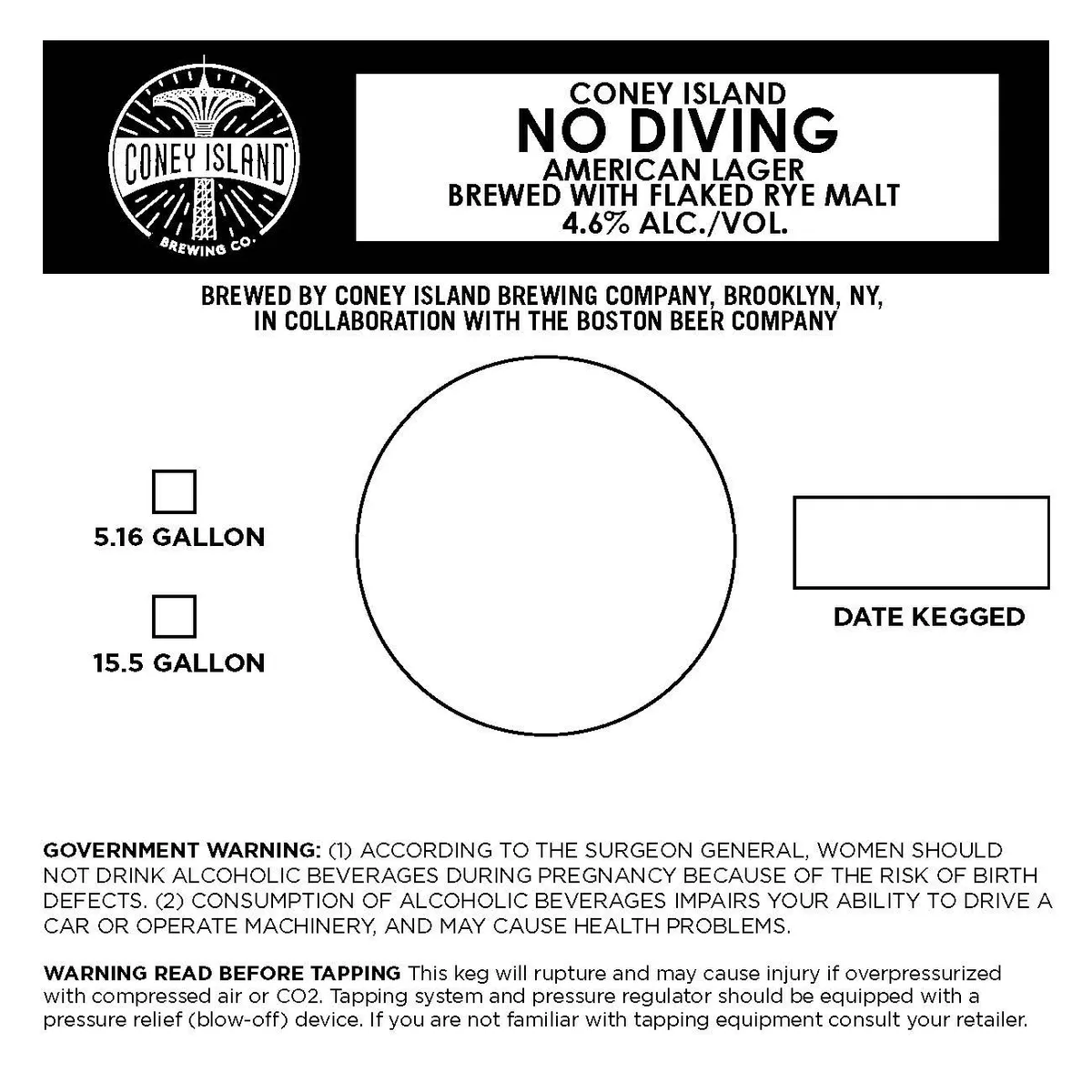 No Diving — full label as filed with TTB