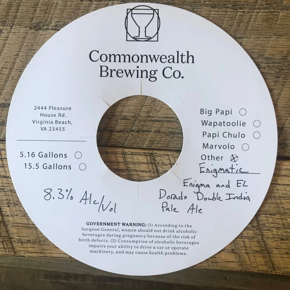 Enigmatic — full label as filed with TTB
