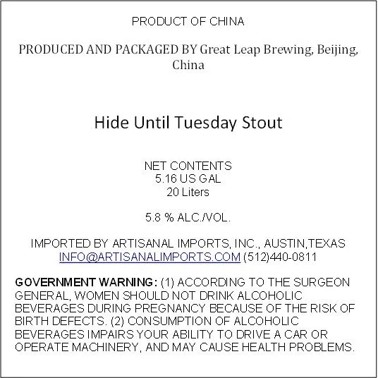 Hide Until Tuesday Stout — full label as filed with TTB