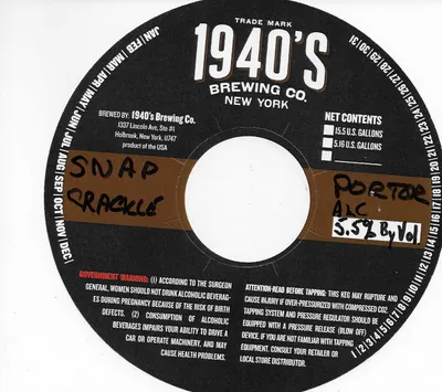 Snap Crackle Porter label