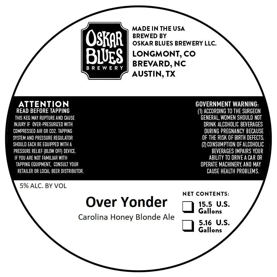 Over Yonder — full label as filed with TTB