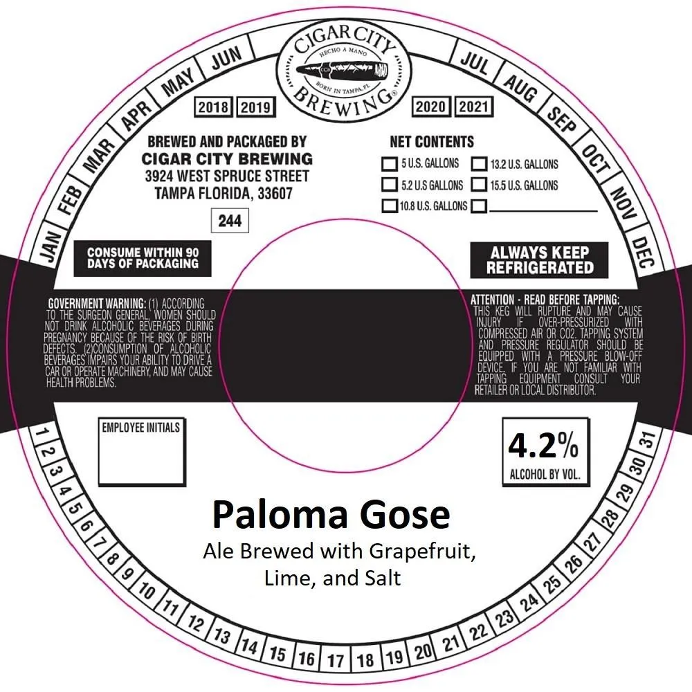 Paloma Gose — full label as filed with TTB