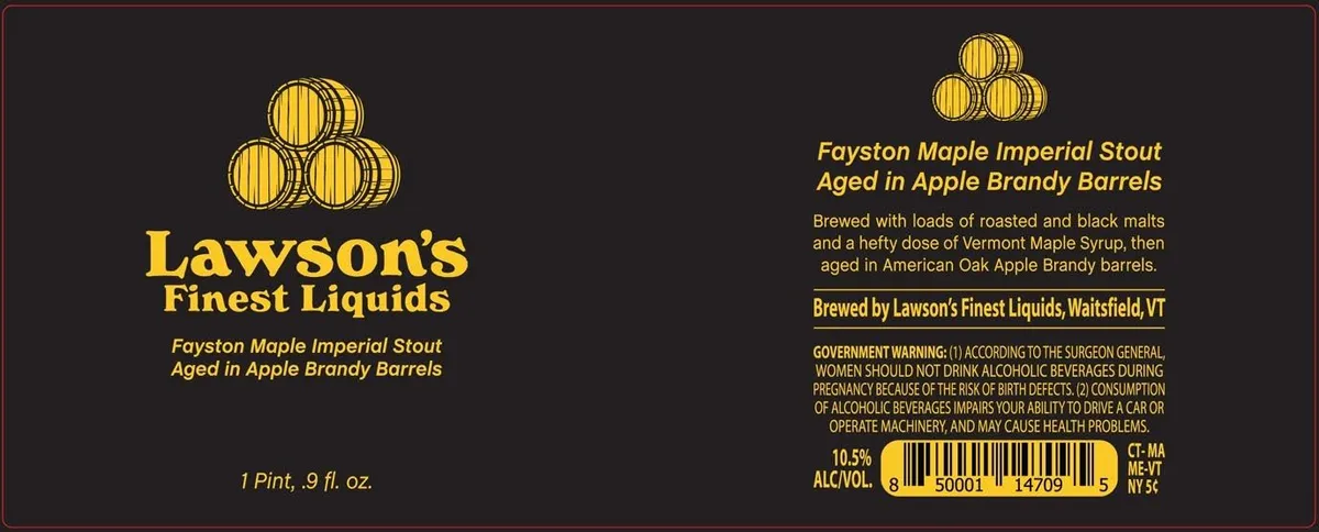 Fayston Maple Imperial Stout Aged in Apple Brandy Barrels label