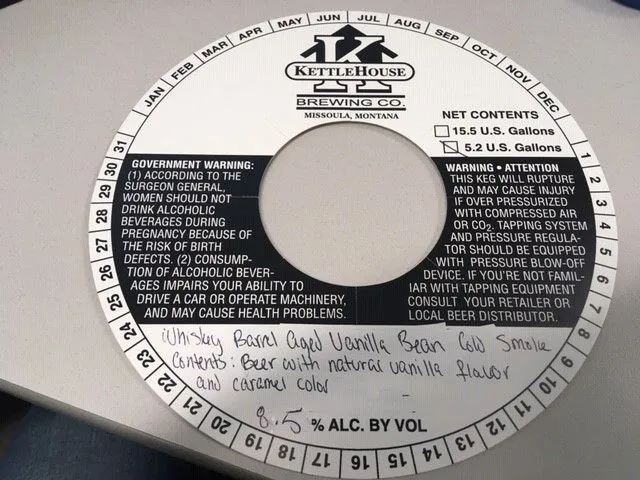 Whiskey Barrel Aged Vanilla Bean Cold Smoke — full label as filed with TTB