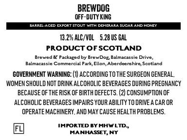 Off-Duty King — full label as filed with TTB