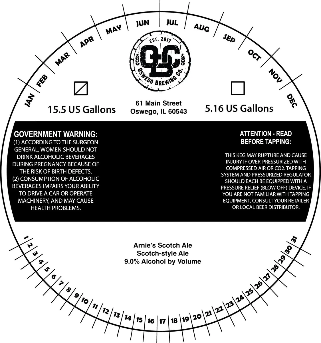 Arnie's Scotch Ale label art — OSWEGO BREWING CO.