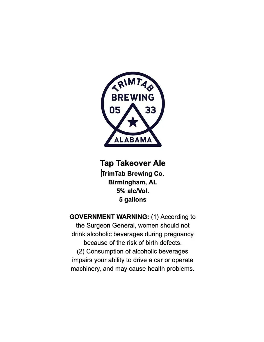 Tap Takeover Ale — full label as filed with TTB