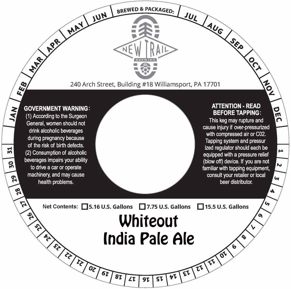 Whiteout India Pale Ale — full label as filed with TTB