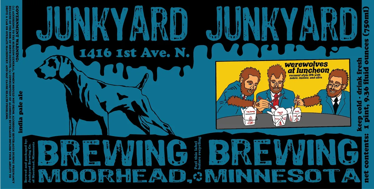 Werewolves at Luncheon label art — JUNKYARD BREWING