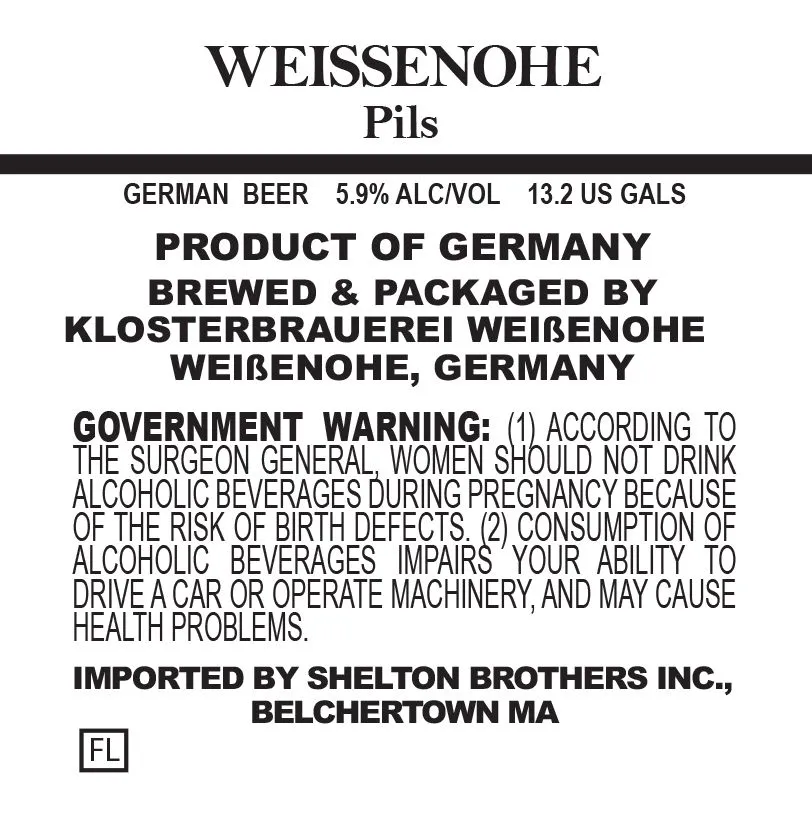 Weissenohe Pils — full label as filed with TTB