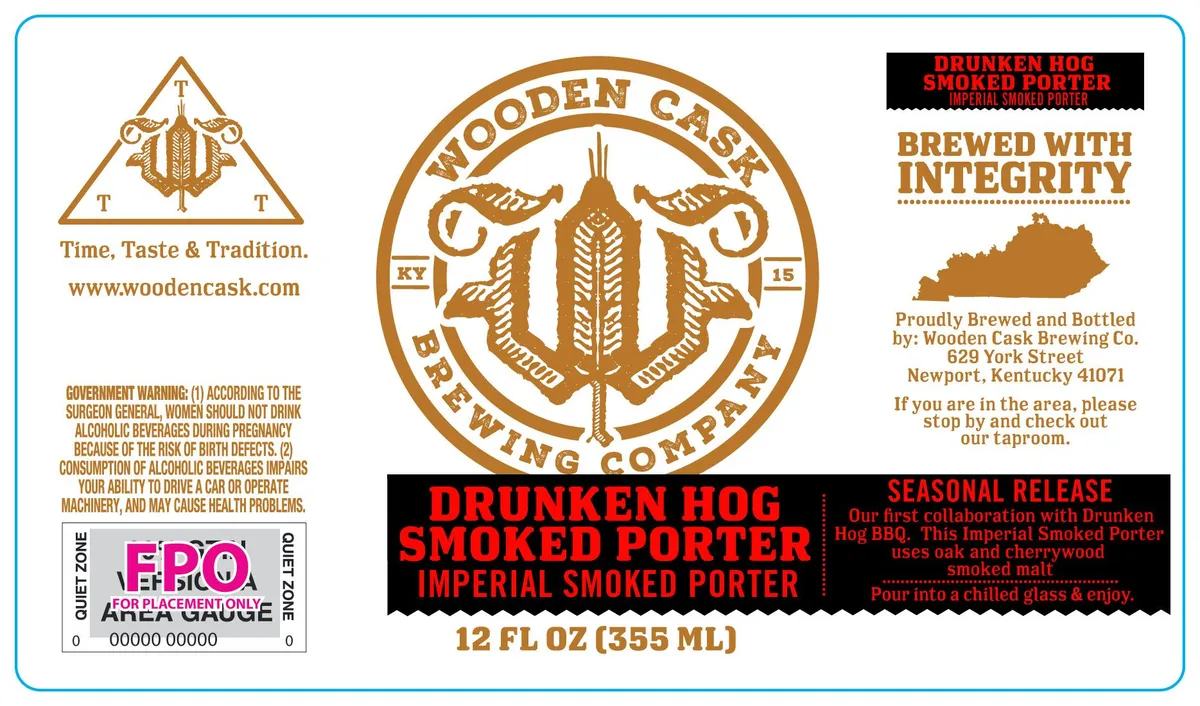 Drunken Hog Smoked Porter label art — WOODEN CASK BREWING COMPANY