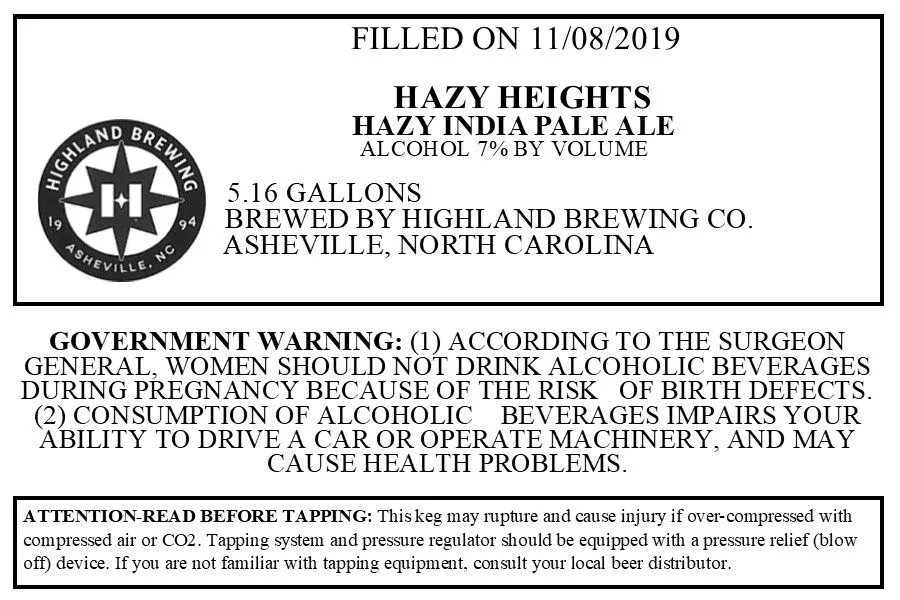 Hazy Heights — full label as filed with TTB