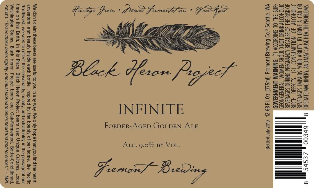 Black Heron Project Infinite — full label as filed with TTB