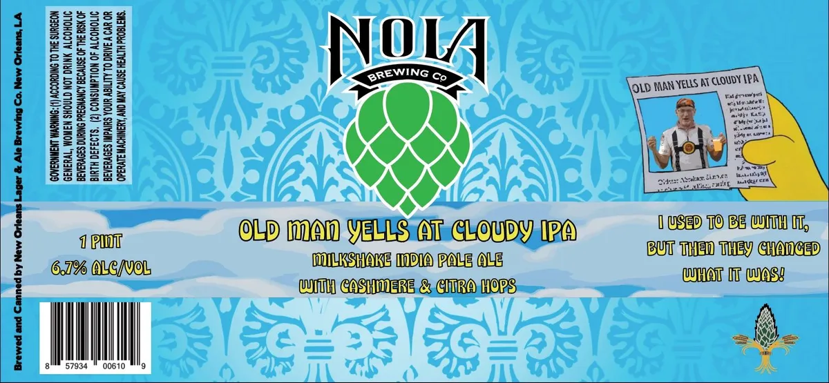 Old Man Yells at Cloudy IPA label art — OLD MAN YELLS AT CLOUDY IPA