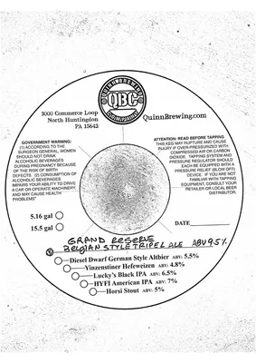 Grand Reserve Belgian Style Tripel Ale label