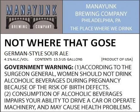 Not Where That Gose — full label as filed with TTB