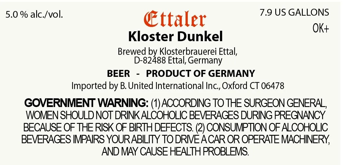 Kloster Dunkel — full label as filed with TTB