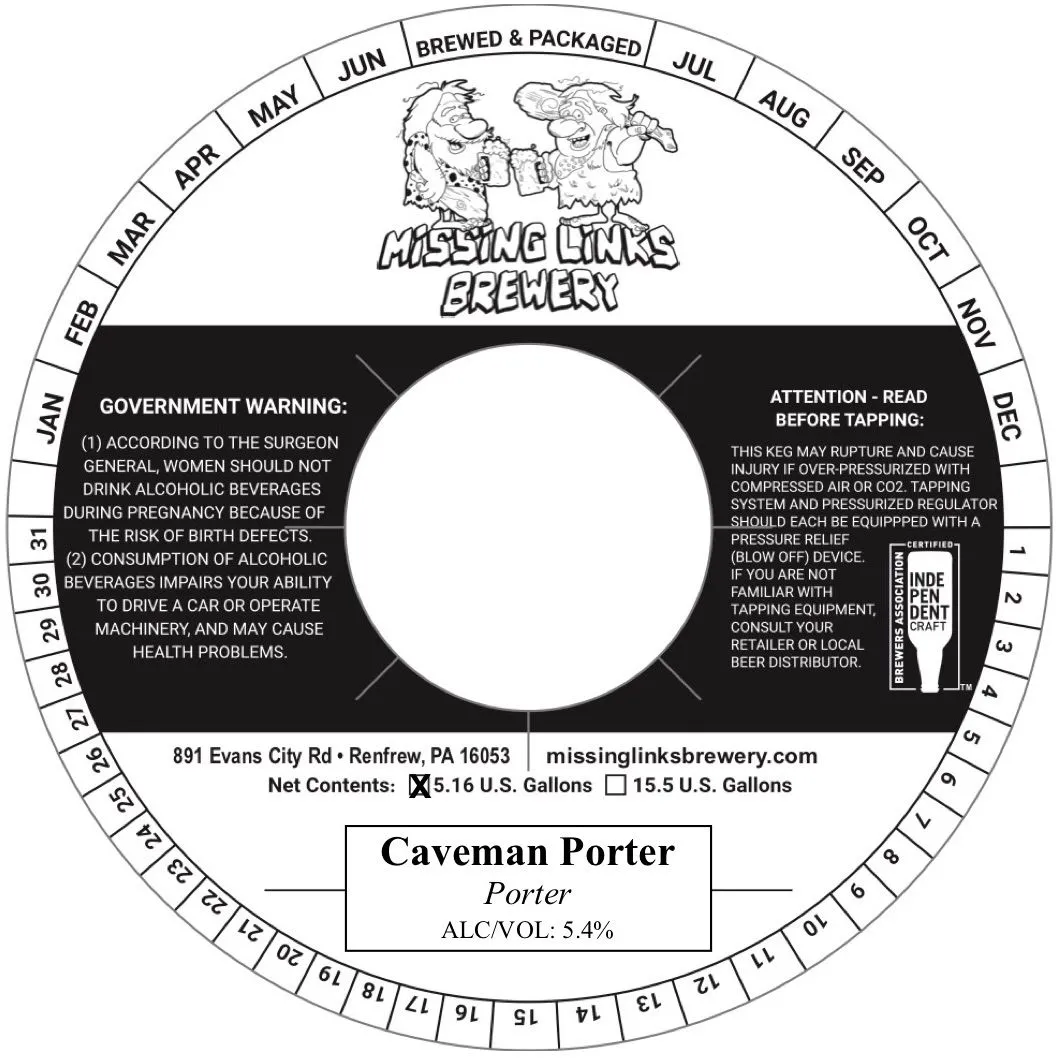 Caveman Porter — full label as filed with TTB