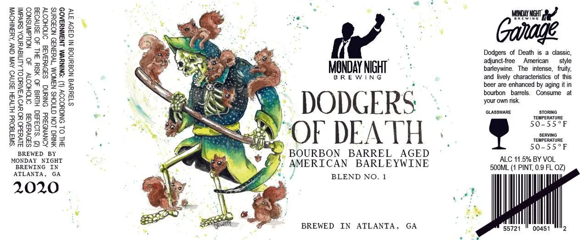 Dodgers of Death label art — MONDAY NIGHT BREWING