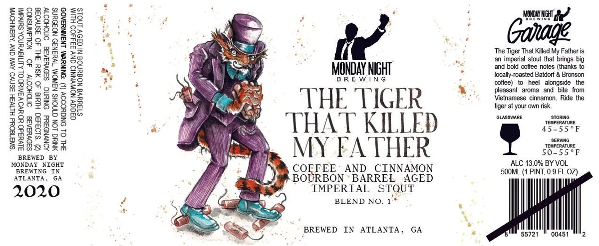 The Tiger That Killed My Father label art — MONDAY NIGHT BREWING