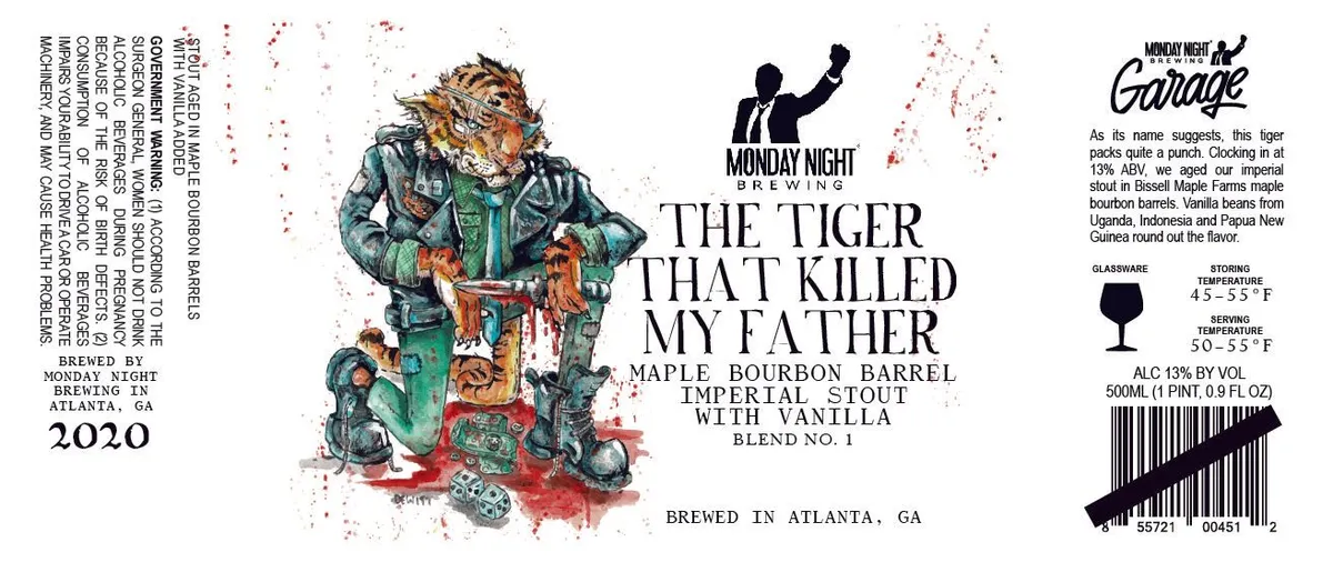 The Tiger That Killed My Father label art — MONDAY NIGHT BREWING