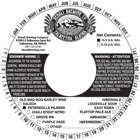 Petersville Pilsner — full label as filed with TTB