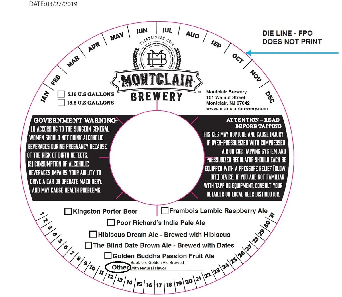 Baobiere Golden Ale Brewed With Natural Flavor label art — MONTCLAIR BREWERY