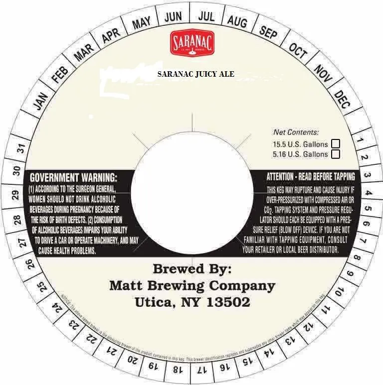 Saranac Juicy Ale — full label as filed with TTB