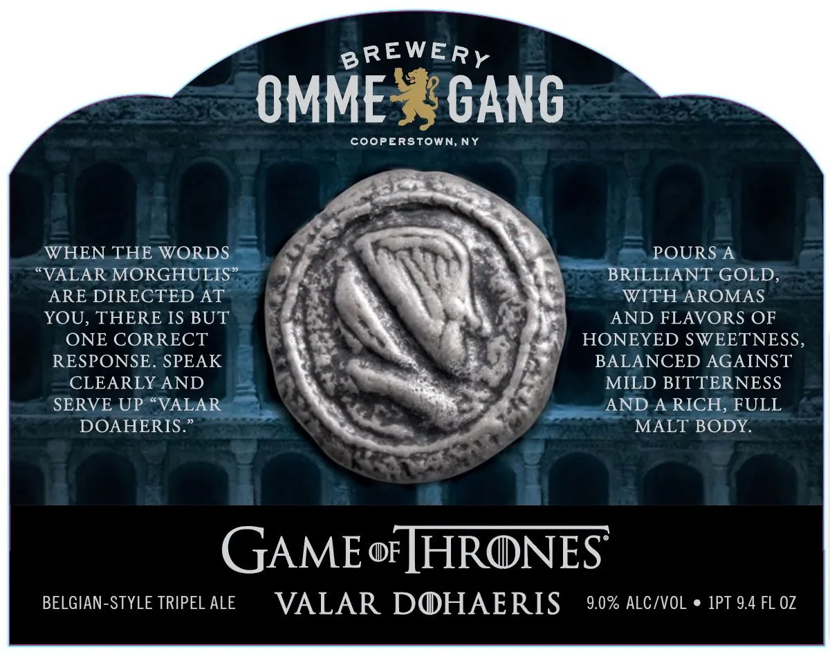 Valar Dohaeris — full label as filed with TTB