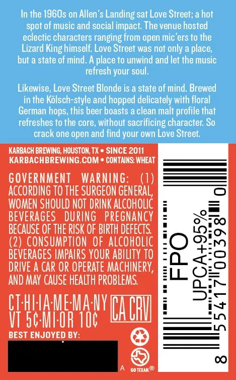 Love Street Blonde label art — KARBACH BREWING COMPANY