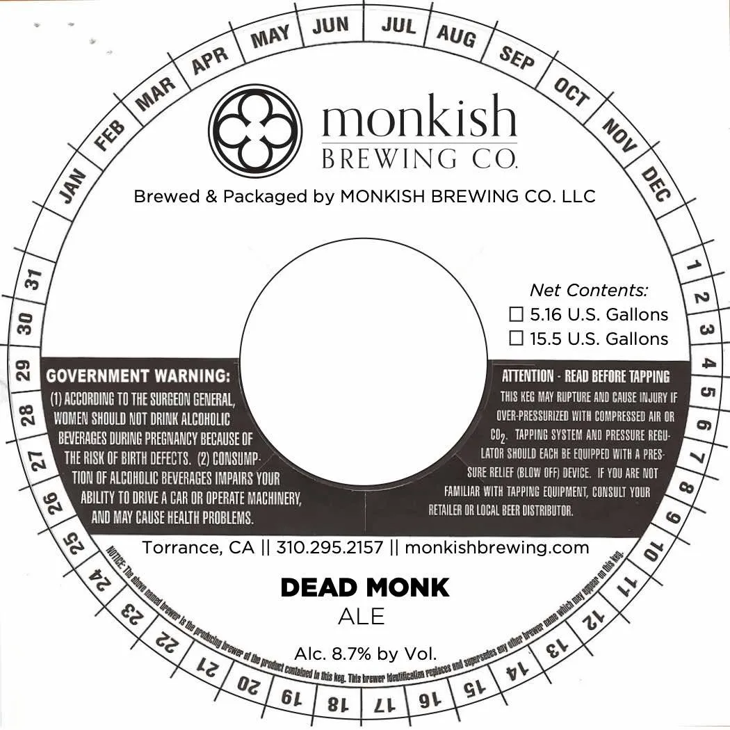 Dead Monk — full label as filed with TTB