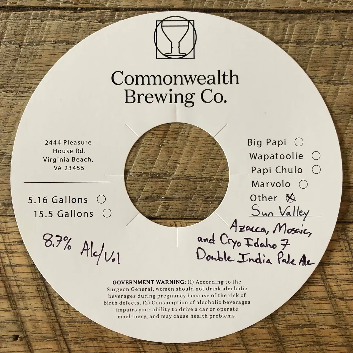 Sun Valley — full label as filed with TTB