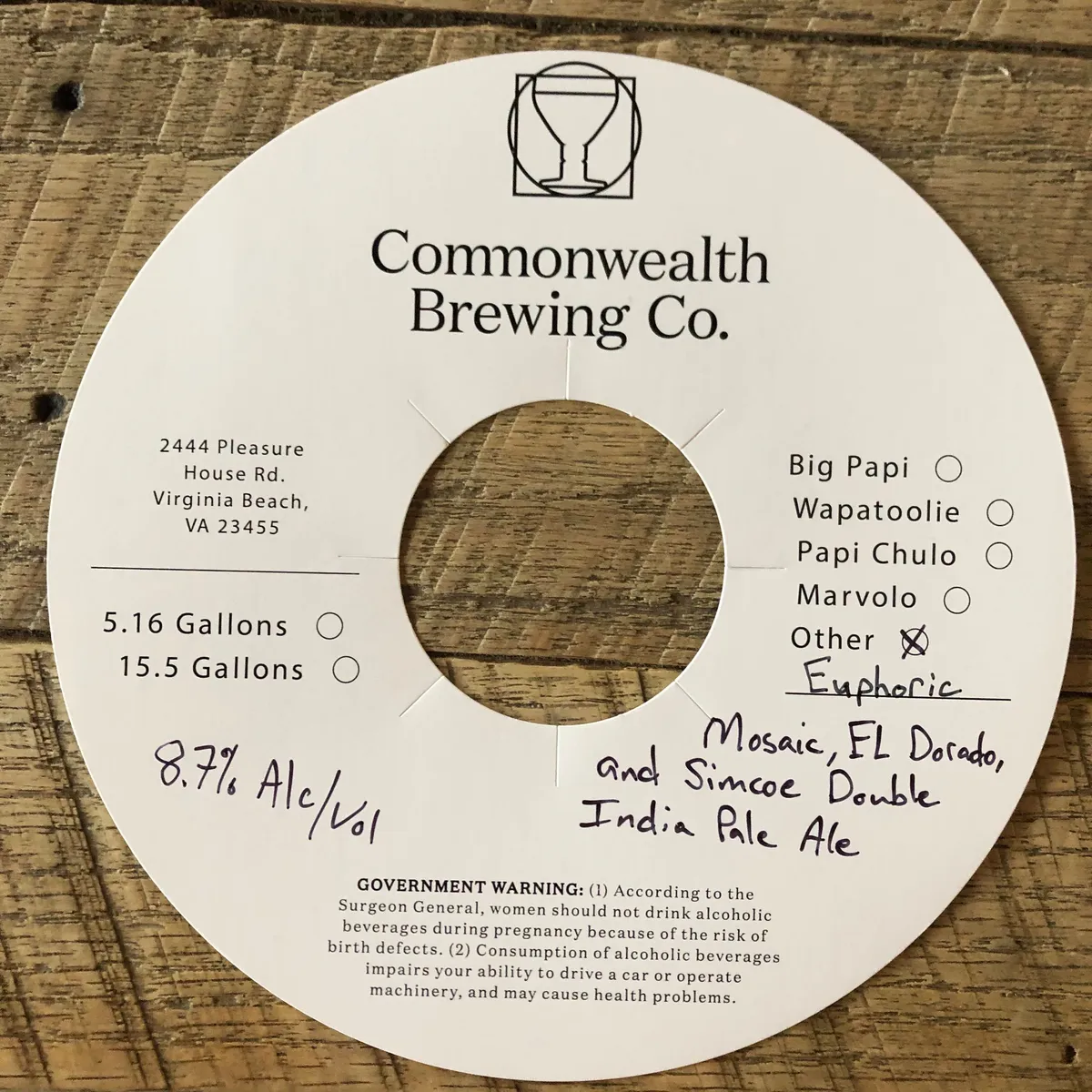Euphoric — full label as filed with TTB