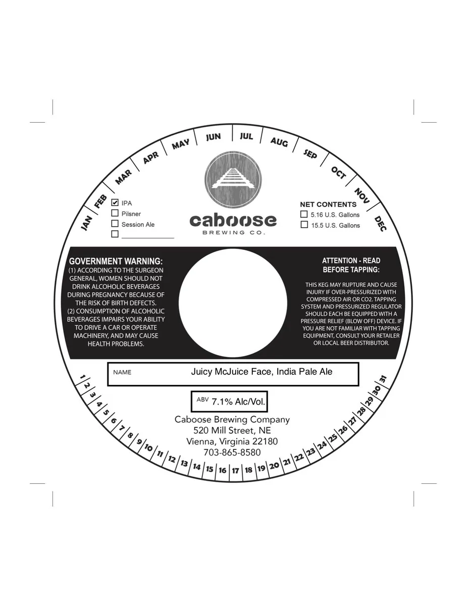 Juicy McJuice Face, India Pale Ale — full label as filed with TTB