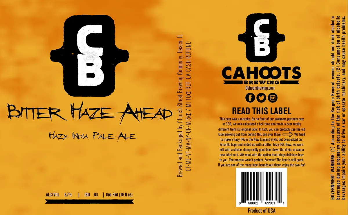 Bitter Haze Ahead — full label as filed with TTB