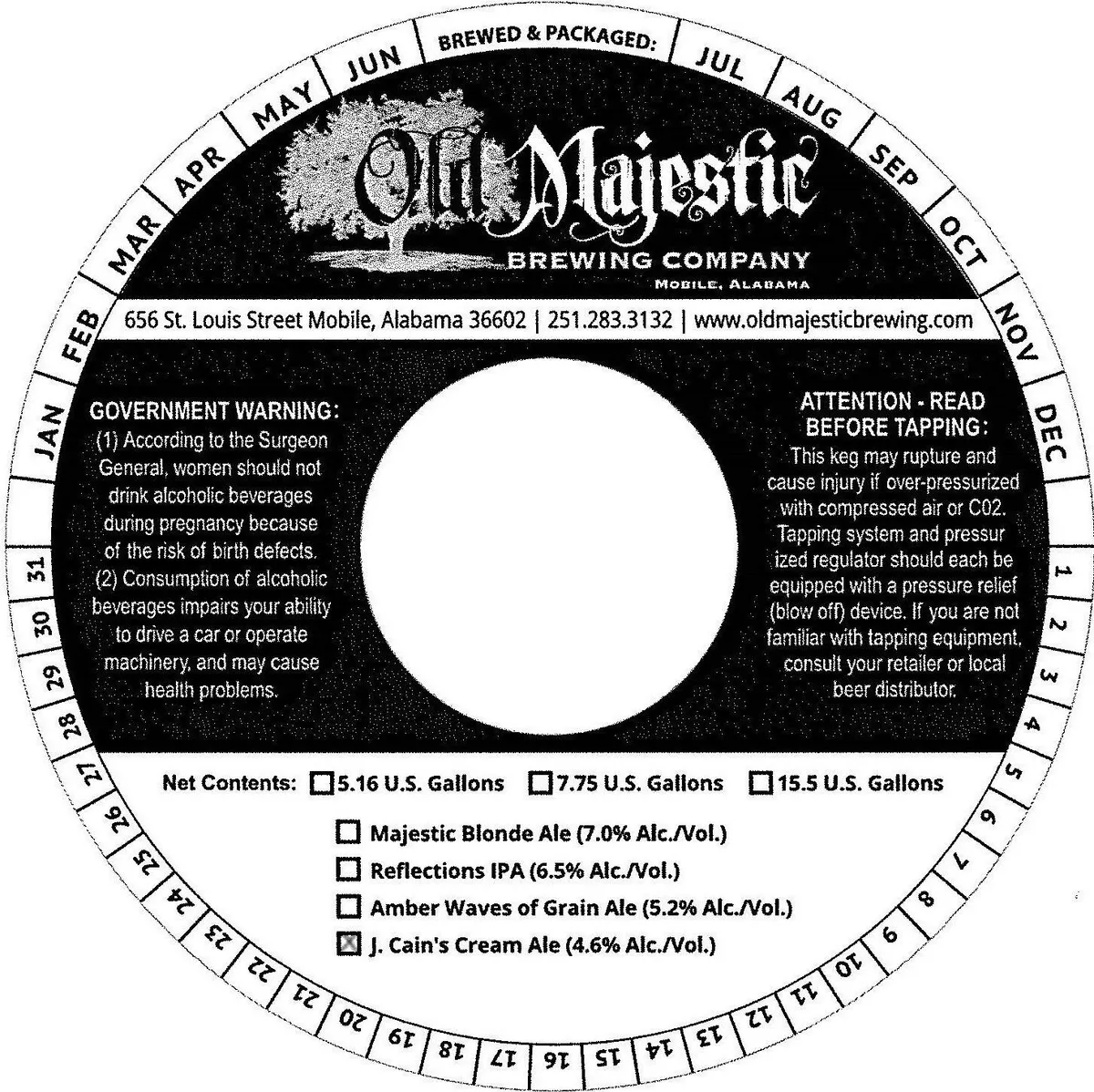 J. Cain's Cream Ale — full label as filed with TTB