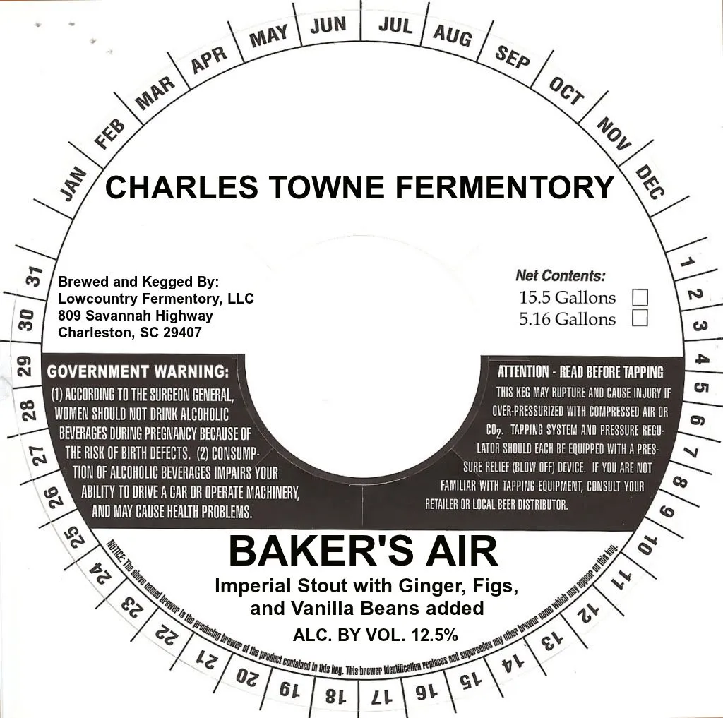 Baker's Air label art — CHARLES TOWNE FERMENTORY