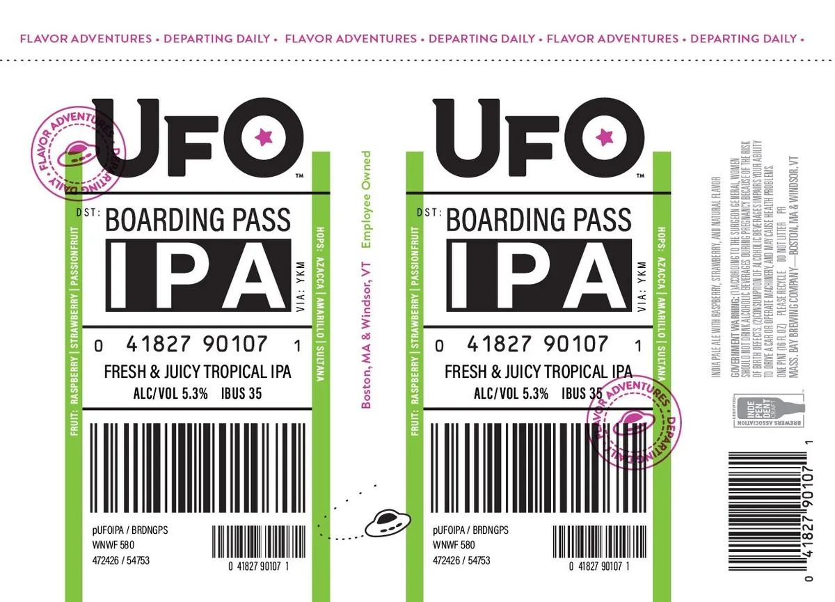 UFO Boarding Pass — full label as filed with TTB