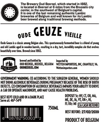 Oud Beersel Oude Geuze Vieille label art — OUD BEERSEL OUDE GEUZE