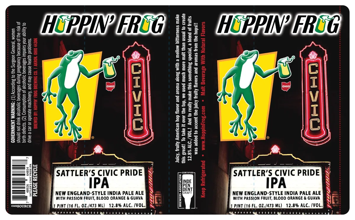 Sattler's Civic Pride IPA label art — HOPPIN' FROG